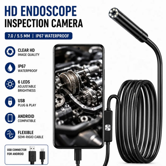 3-in-1 Waterproof Inspection Camera – Pipe, Drain & Engine Endoscope with 6 LED Lights